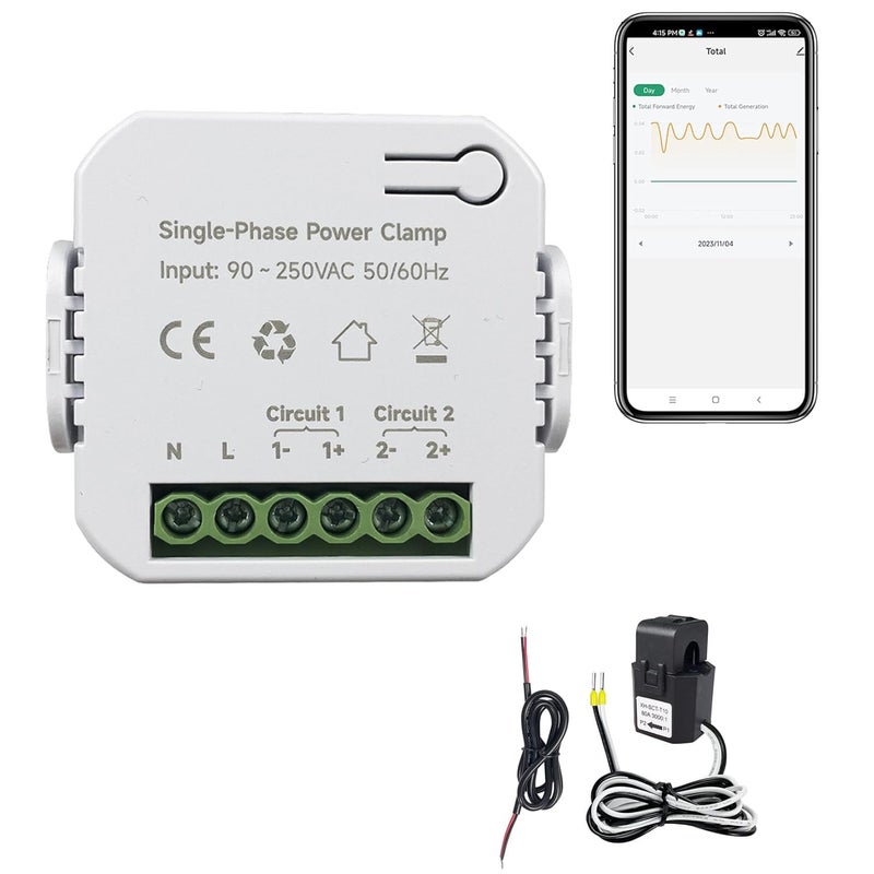 EdgeAnt Store مراقب الطاقة الذكي، عداد كهرباء بمشبك أحادي الطور مع محول تيار 1 * 80ACT، واي فاي، مراقب/عداد كهرباء في الوقت الحقيقي، قياس الطاقة الشمسية/الشبكة - Image 1